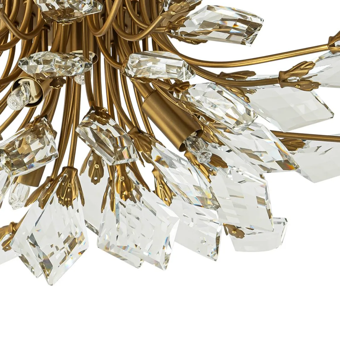 4-Light Bloom Crystal Leaf Semi Flush Mount Light