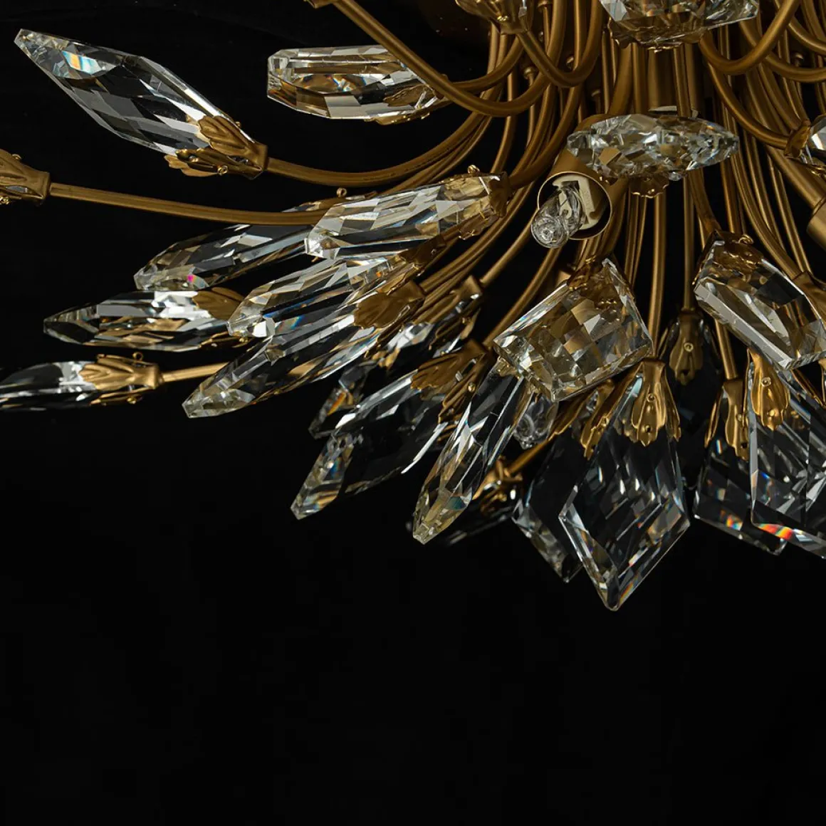 4-Light Bloom Crystal Leaf Semi Flush Mount Light