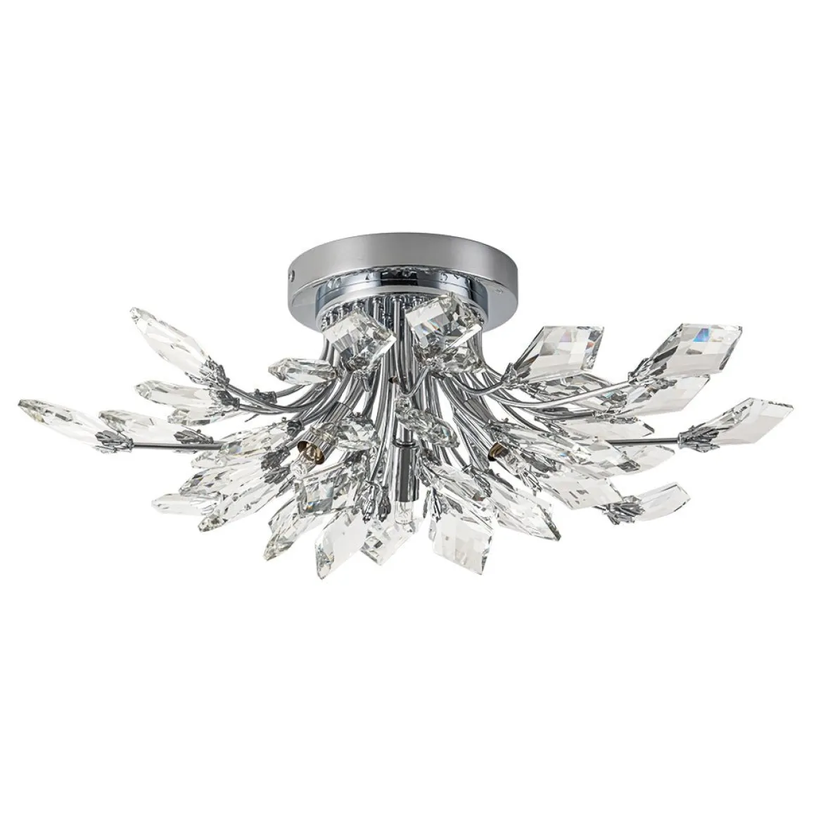 4-Light Bloom Crystal Leaf Semi Flush Mount Light