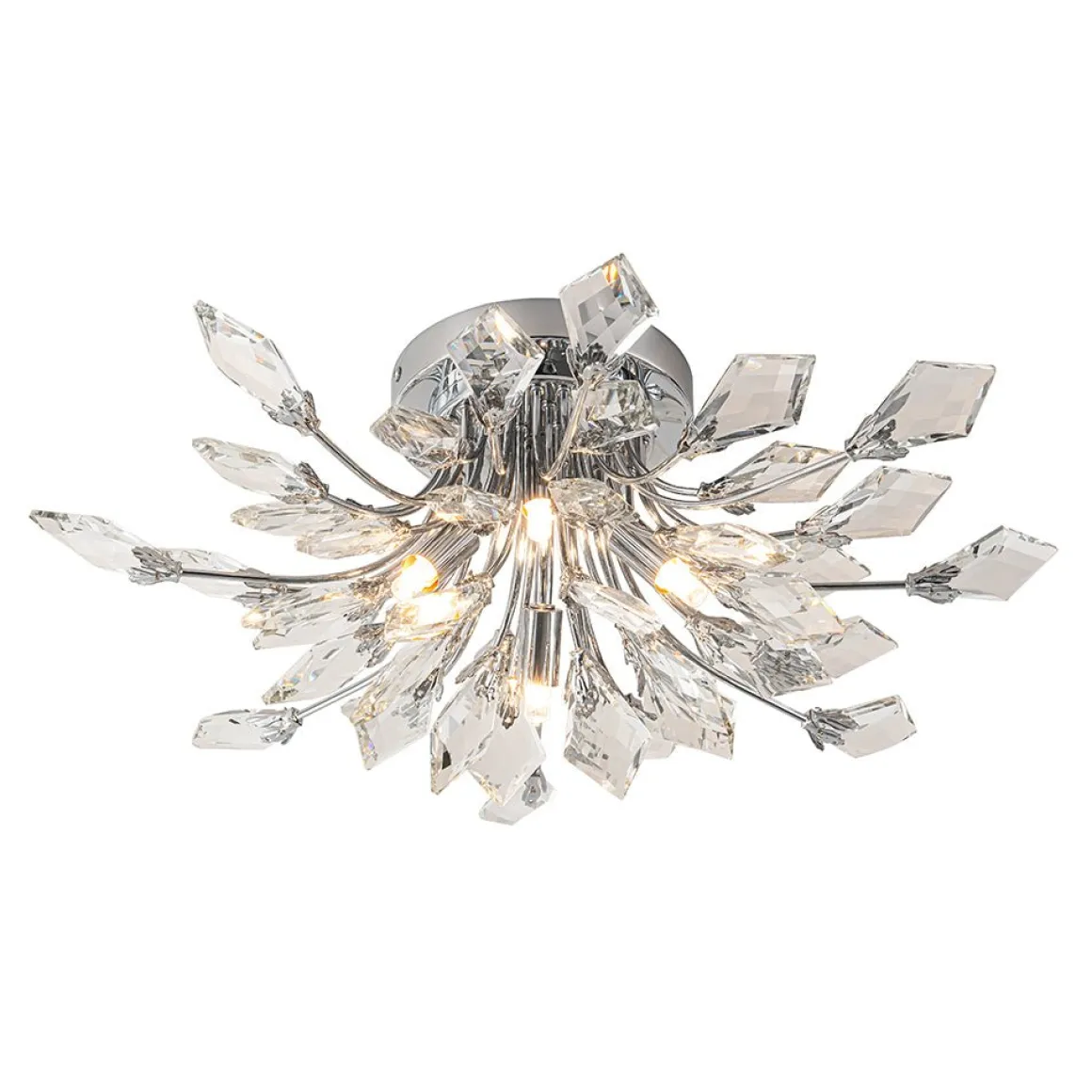 4-Light Bloom Crystal Leaf Semi Flush Mount Light