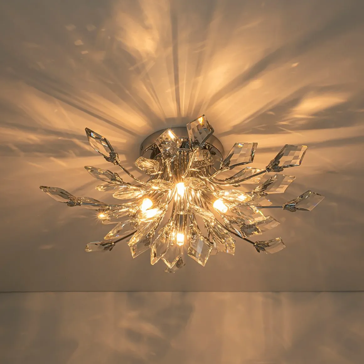 4-Light Bloom Crystal Leaf Semi Flush Mount Light