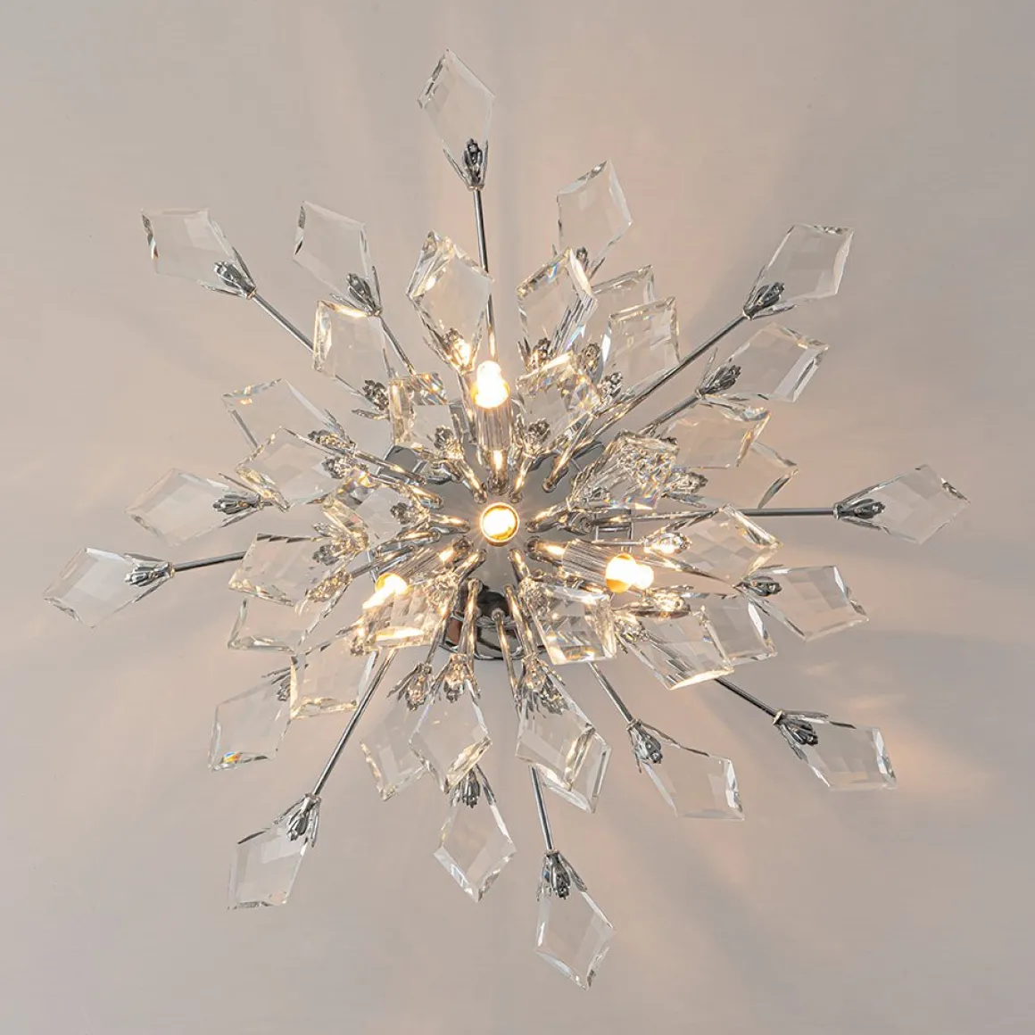 4-Light Bloom Crystal Leaf Semi Flush Mount Light