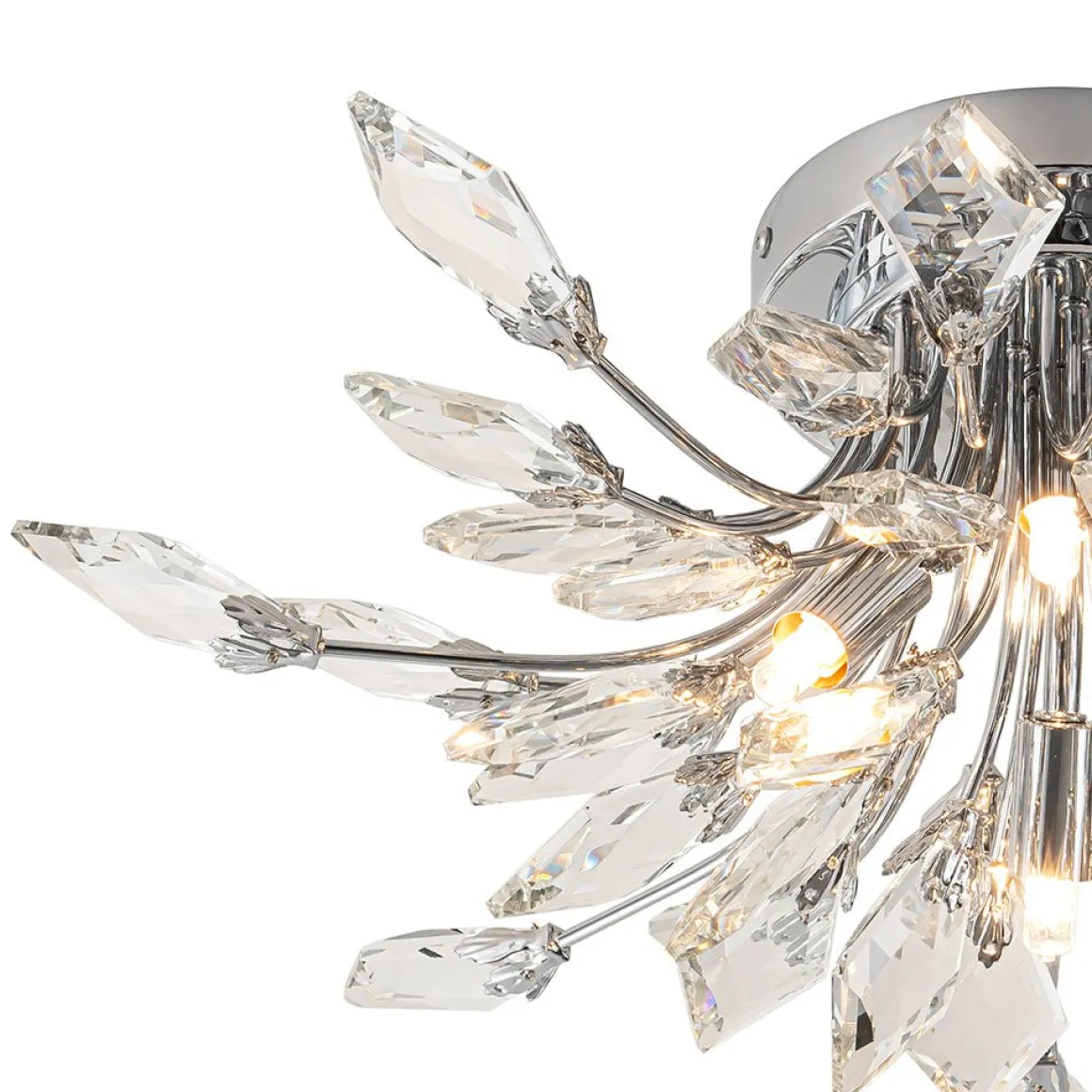 4-Light Bloom Crystal Leaf Semi Flush Mount Light