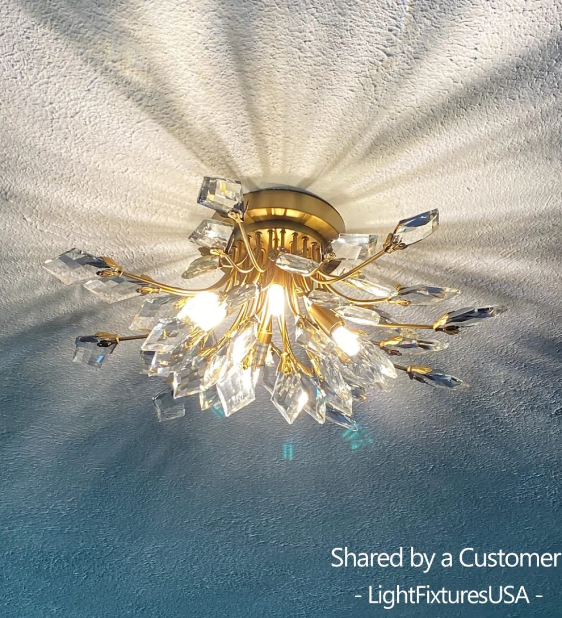 4-Light Bloom Crystal Leaf Semi Flush Mount Light