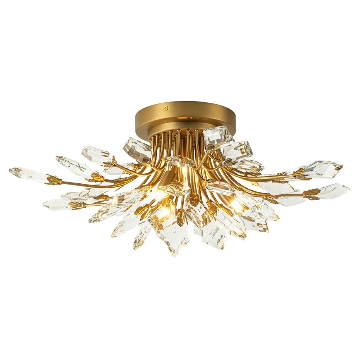 4-Light Bloom Crystal Leaf Semi Flush Mount Light