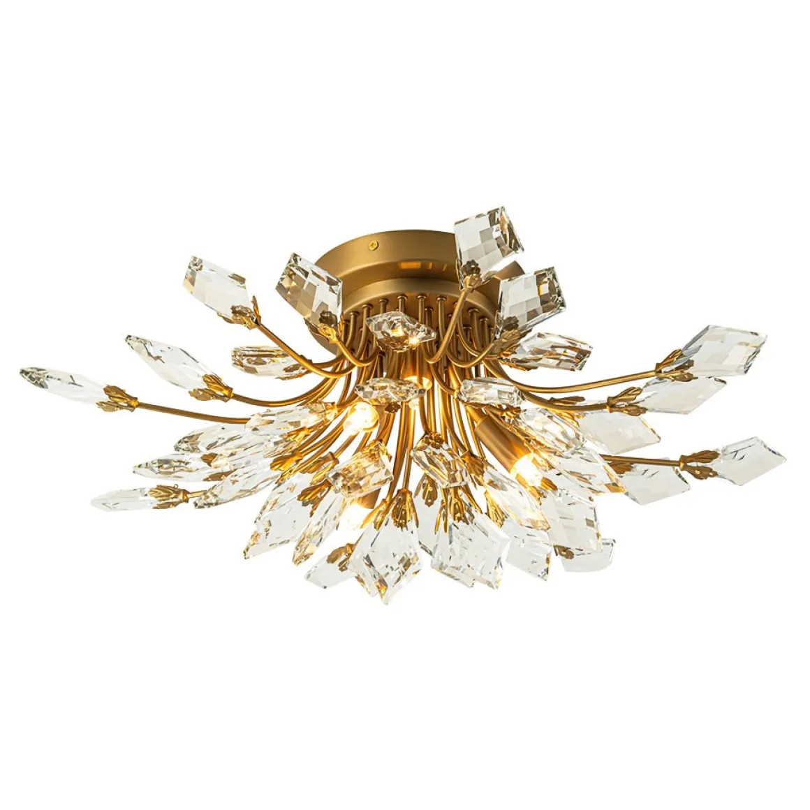 4-Light Bloom Crystal Leaf Semi Flush Mount Light