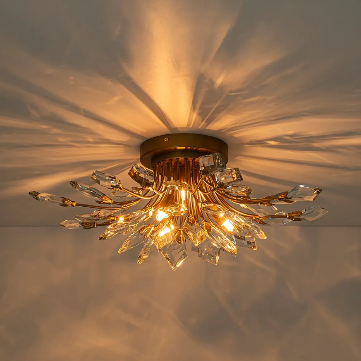 4-Light Bloom Crystal Leaf Semi Flush Mount Light