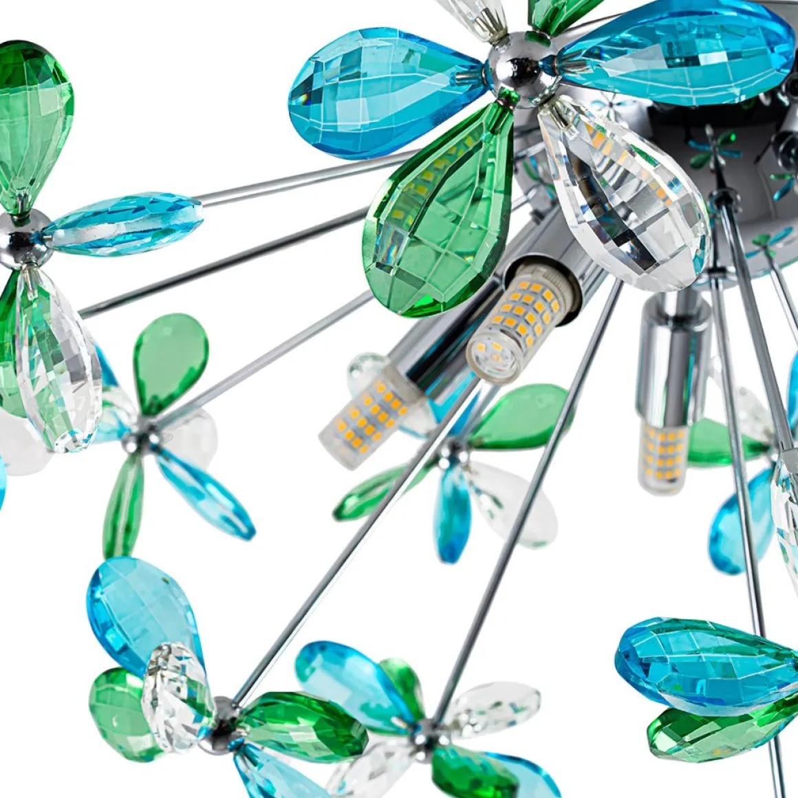 5-Light Bloom Green Blue Crystal Dandelion Semi Flush Mount