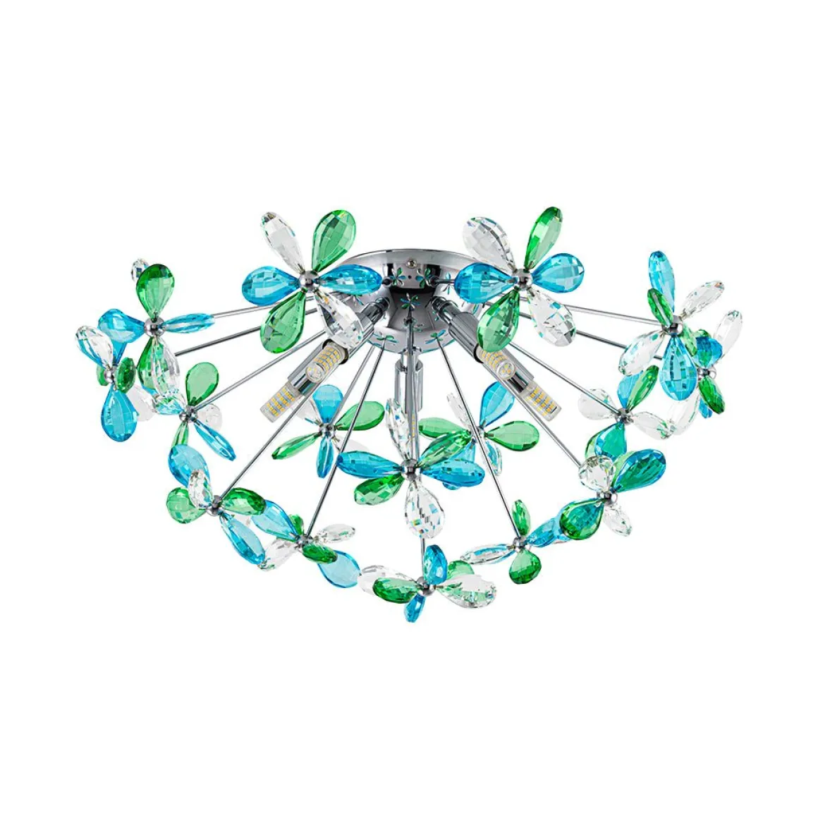 5-Light Bloom Green Blue Crystal Dandelion Semi Flush Mount