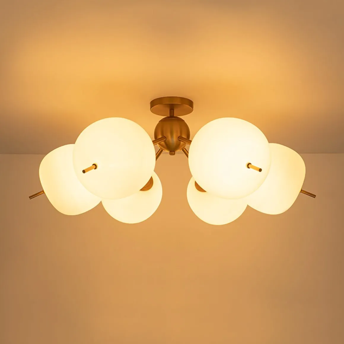 6-Light Bloom Opal Glass Globe Round Sputnik Semi Flush Mount