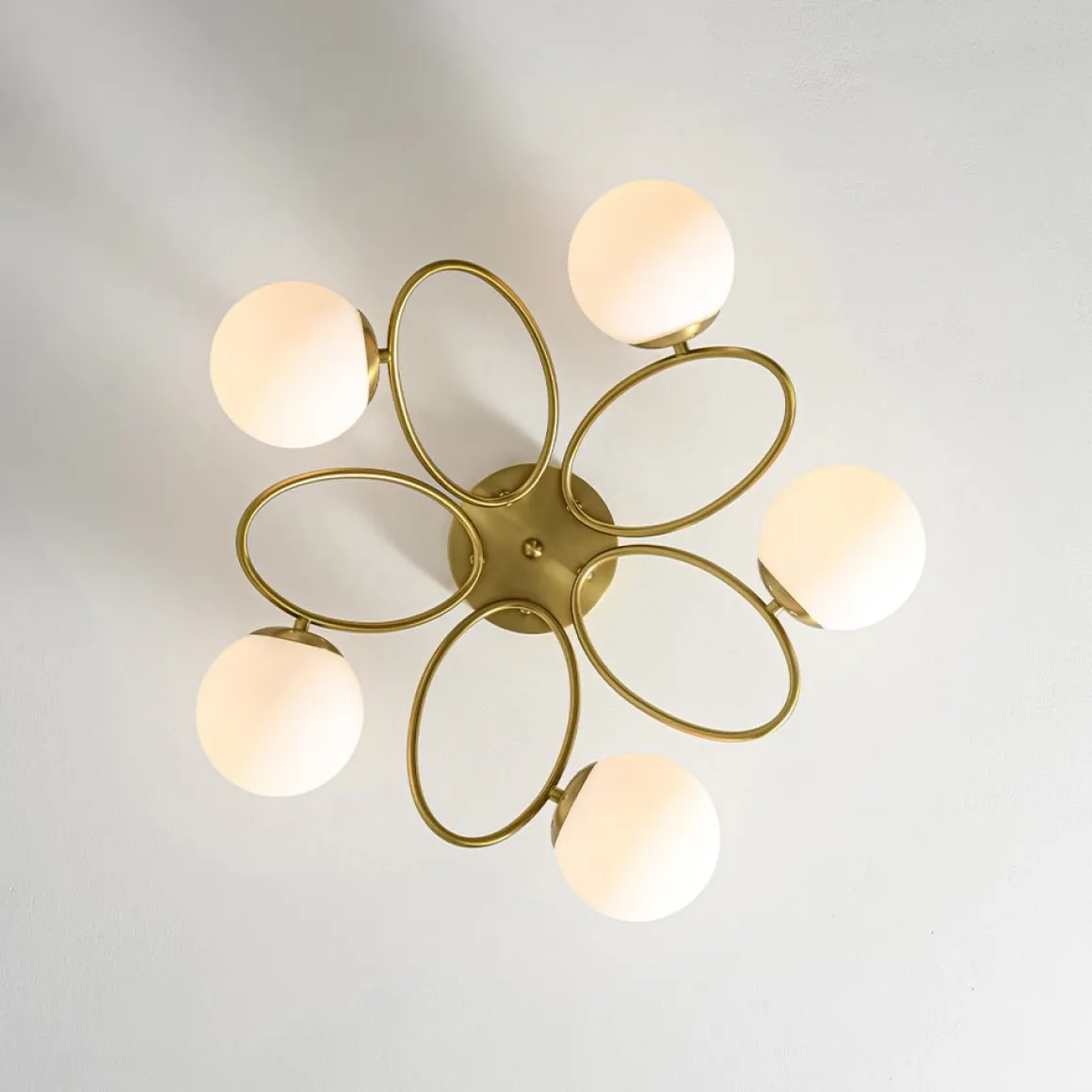 5-Light Bloom Ring Opal Glass Globe Semi Flush Mount