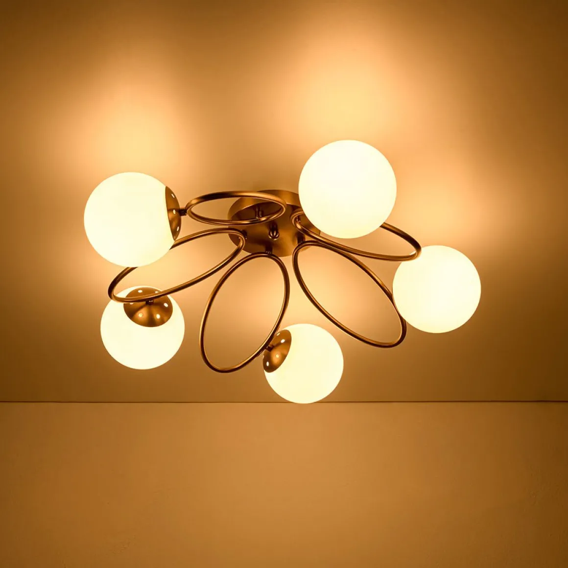 5-Light Bloom Ring Opal Glass Globe Semi Flush Mount