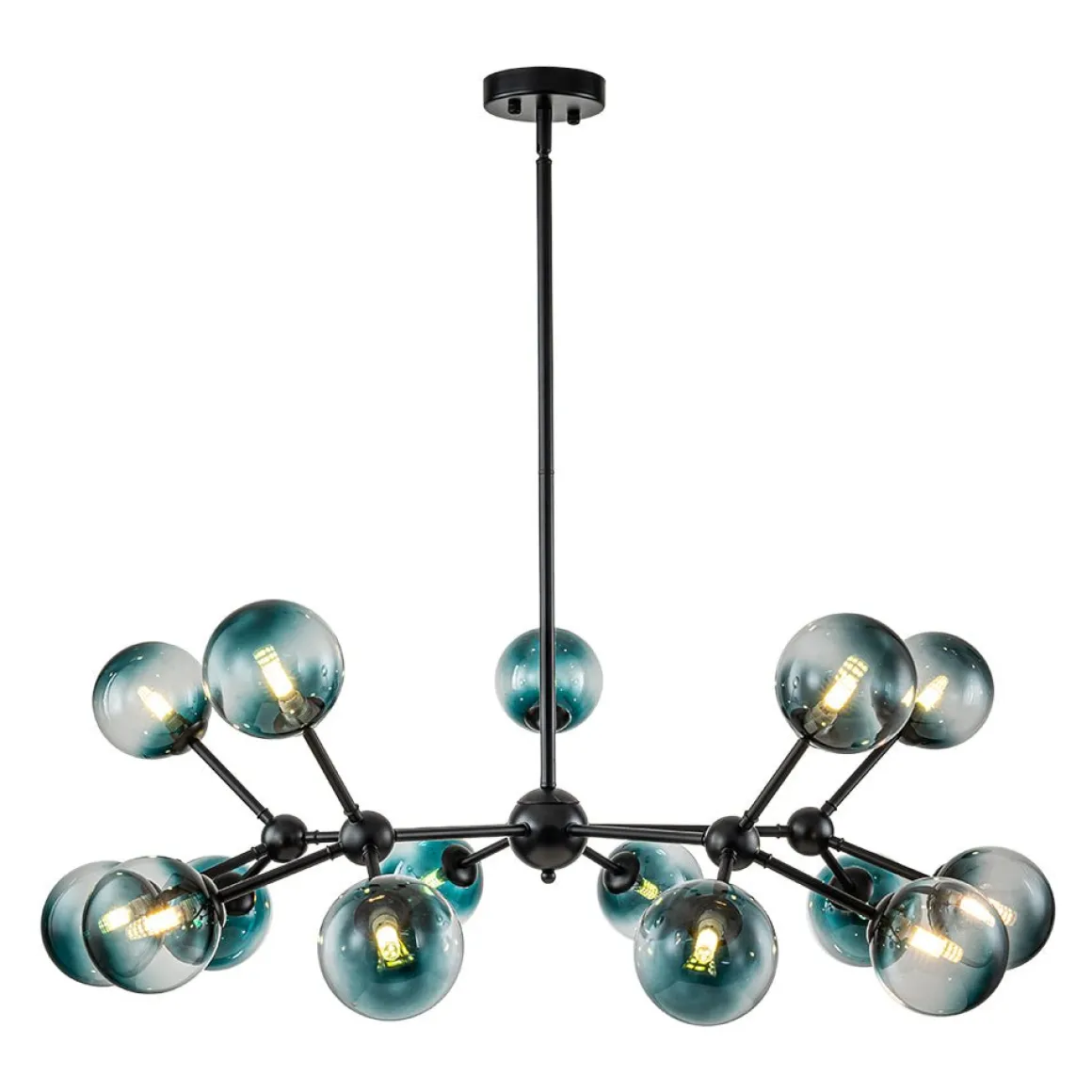 15-Light Blue Glass Globe Bubble Sputnik Branch Chandelier