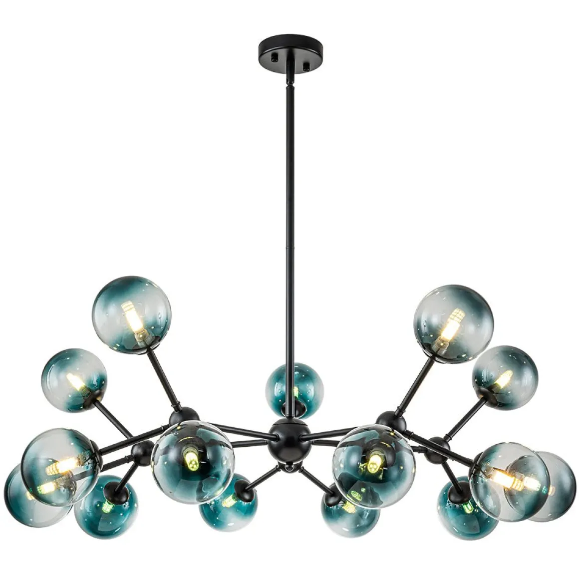 15-Light Blue Glass Globe Bubble Sputnik Branch Chandelier