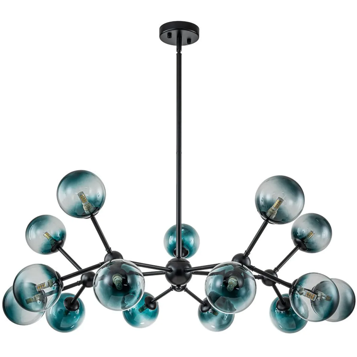 15-Light Blue Glass Globe Bubble Sputnik Branch Chandelier