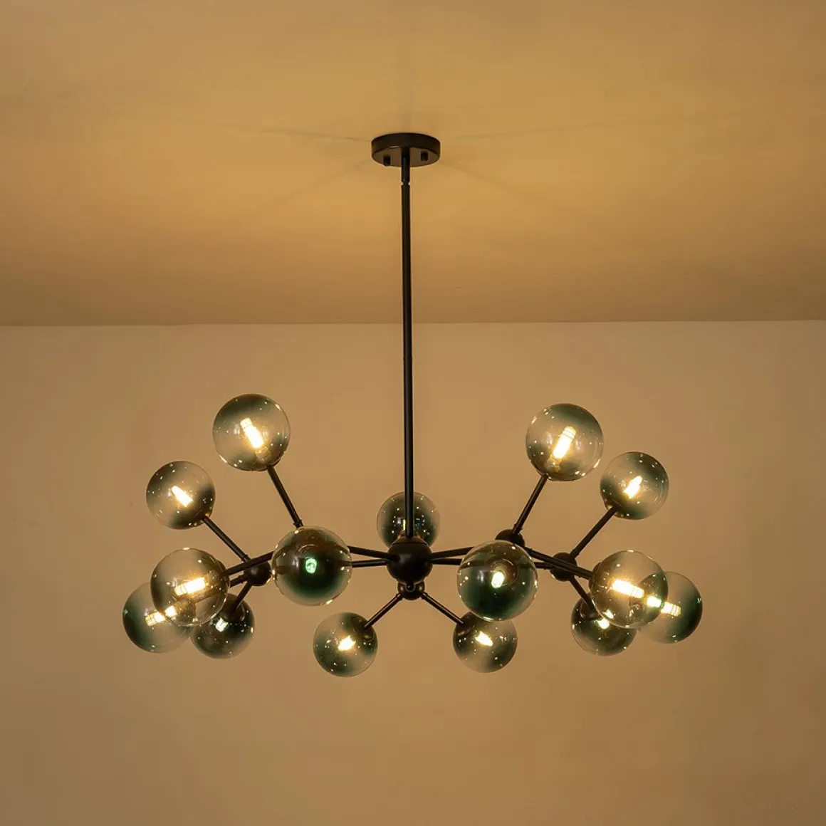 15-Light Blue Glass Globe Bubble Sputnik Branch Chandelier