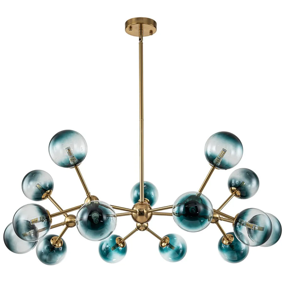 15-Light Blue Glass Globe Bubble Sputnik Branch Chandelier