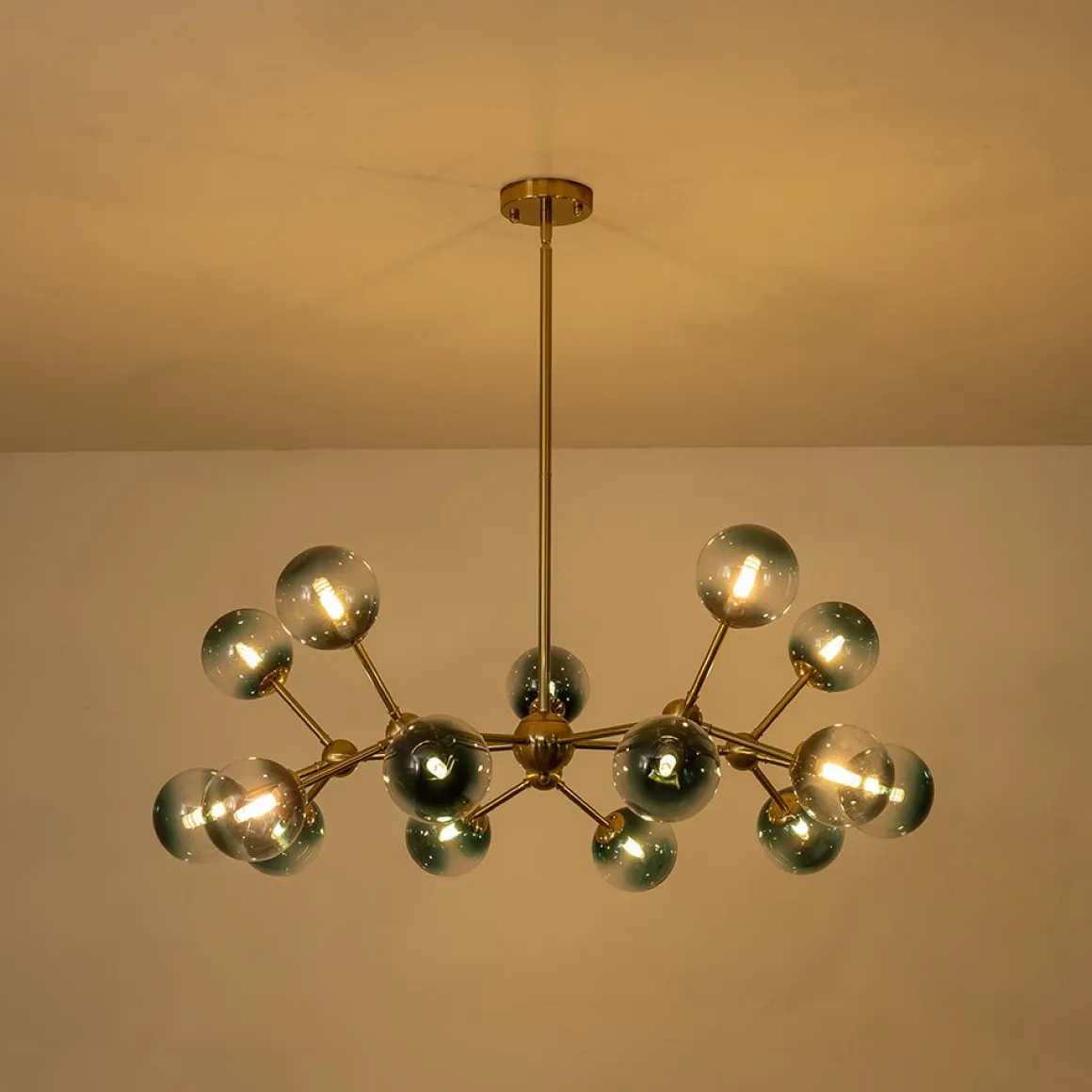 15-Light Blue Glass Globe Bubble Sputnik Branch Chandelier