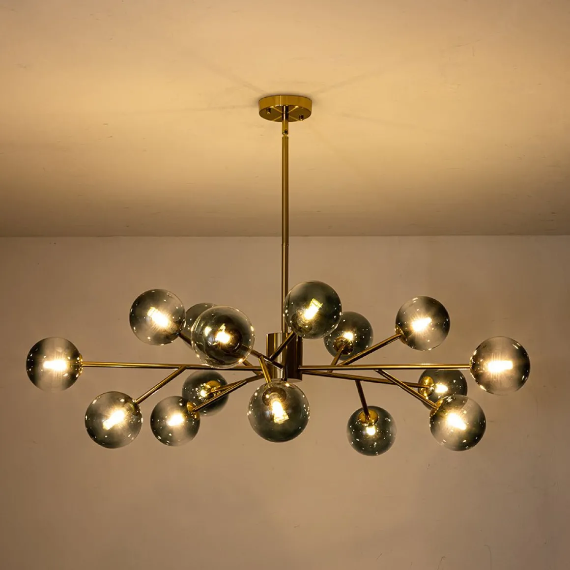 15-Light Branch Blue Glass Globe Bubble Chandelier