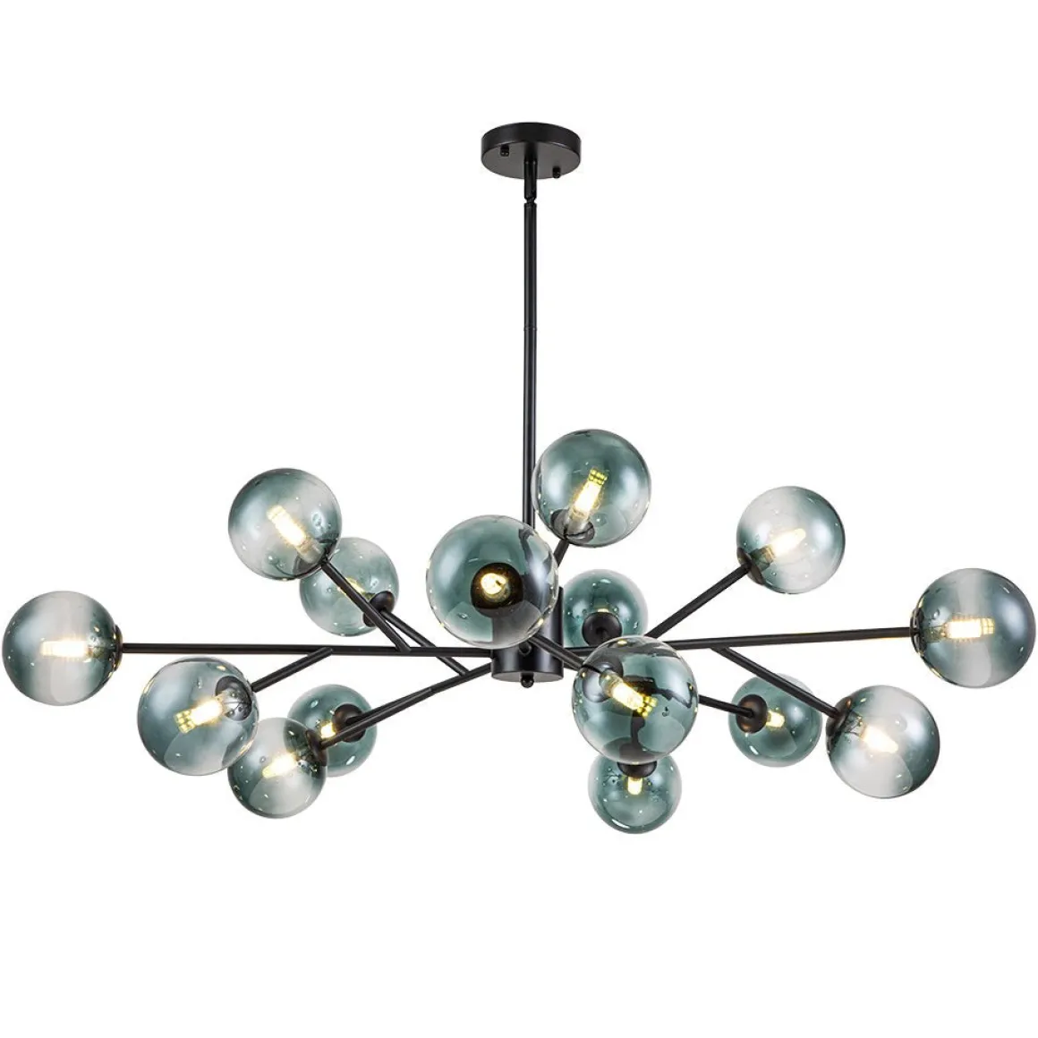 15-Light Branch Blue Glass Globe Bubble Chandelier