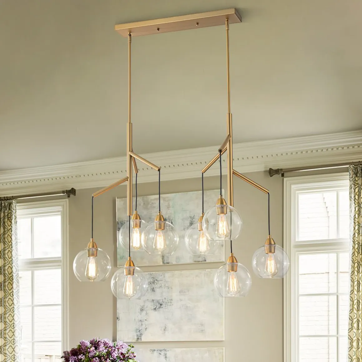 8-Light Branch Draped Glass Bubble Island Double Chandelier