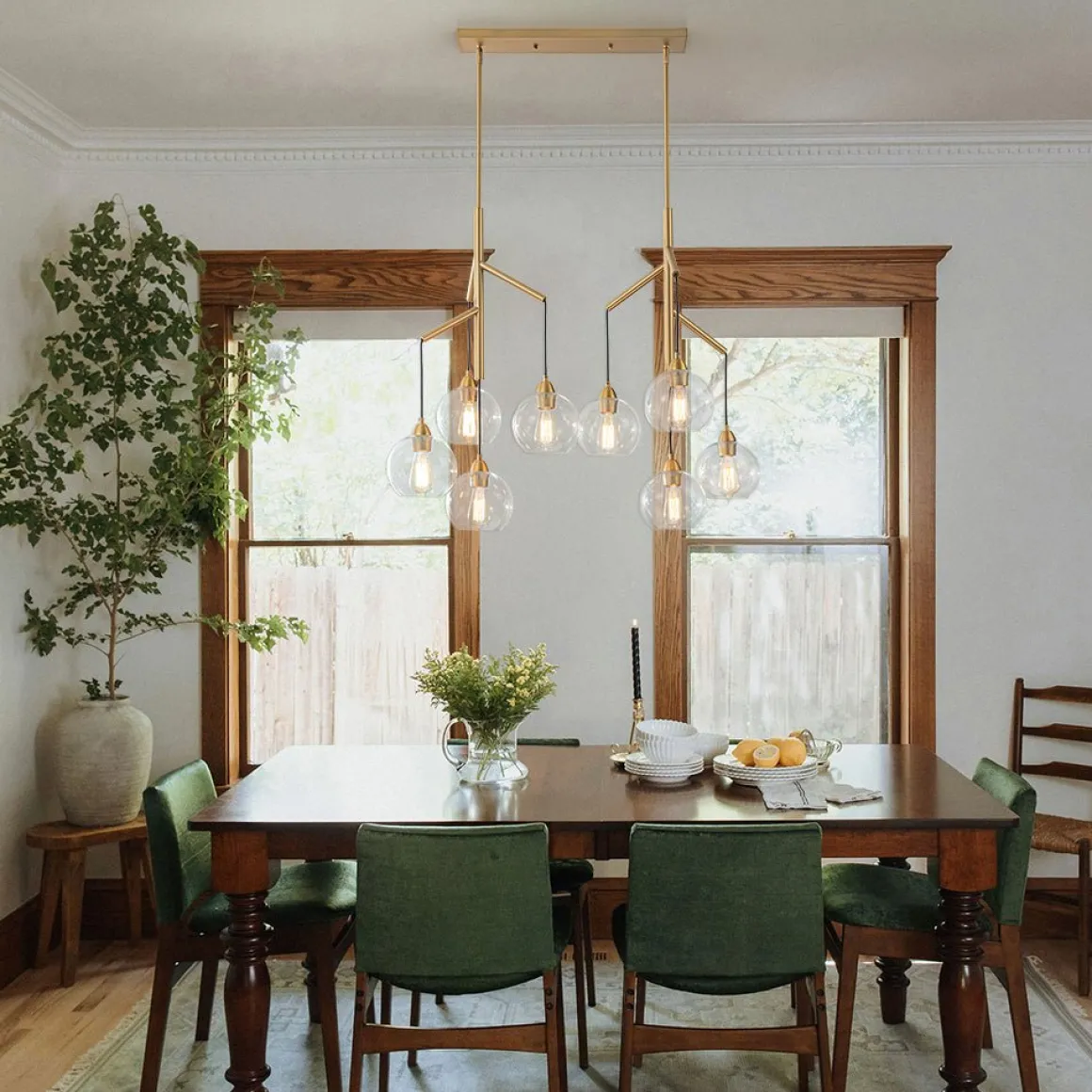 8-Light Branch Draped Glass Bubble Island Double Chandelier