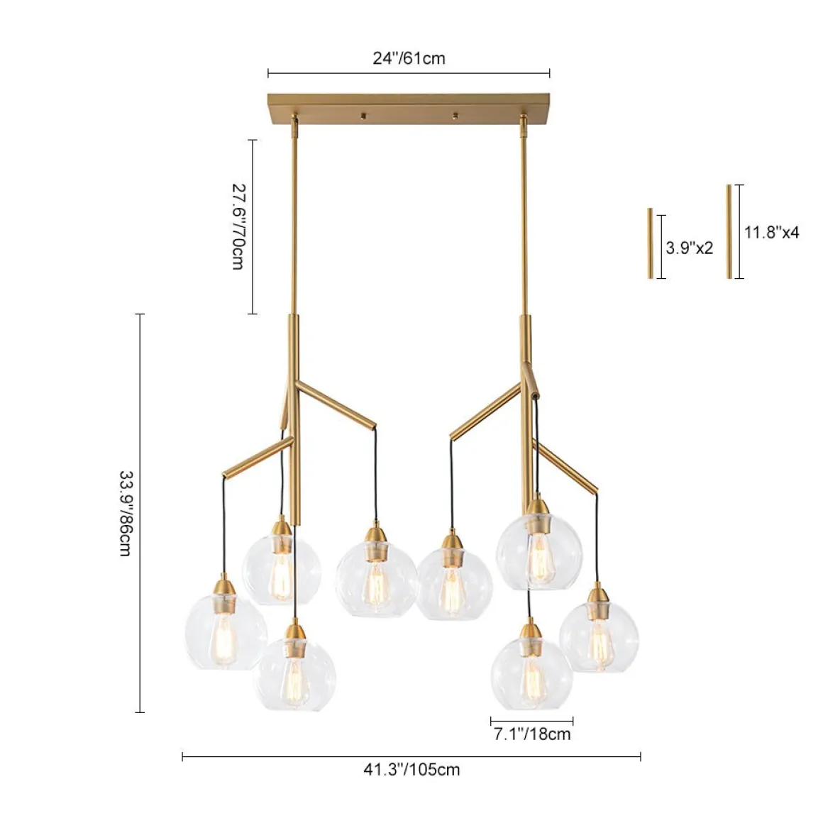 8-Light Branch Draped Glass Bubble Island Double Chandelier