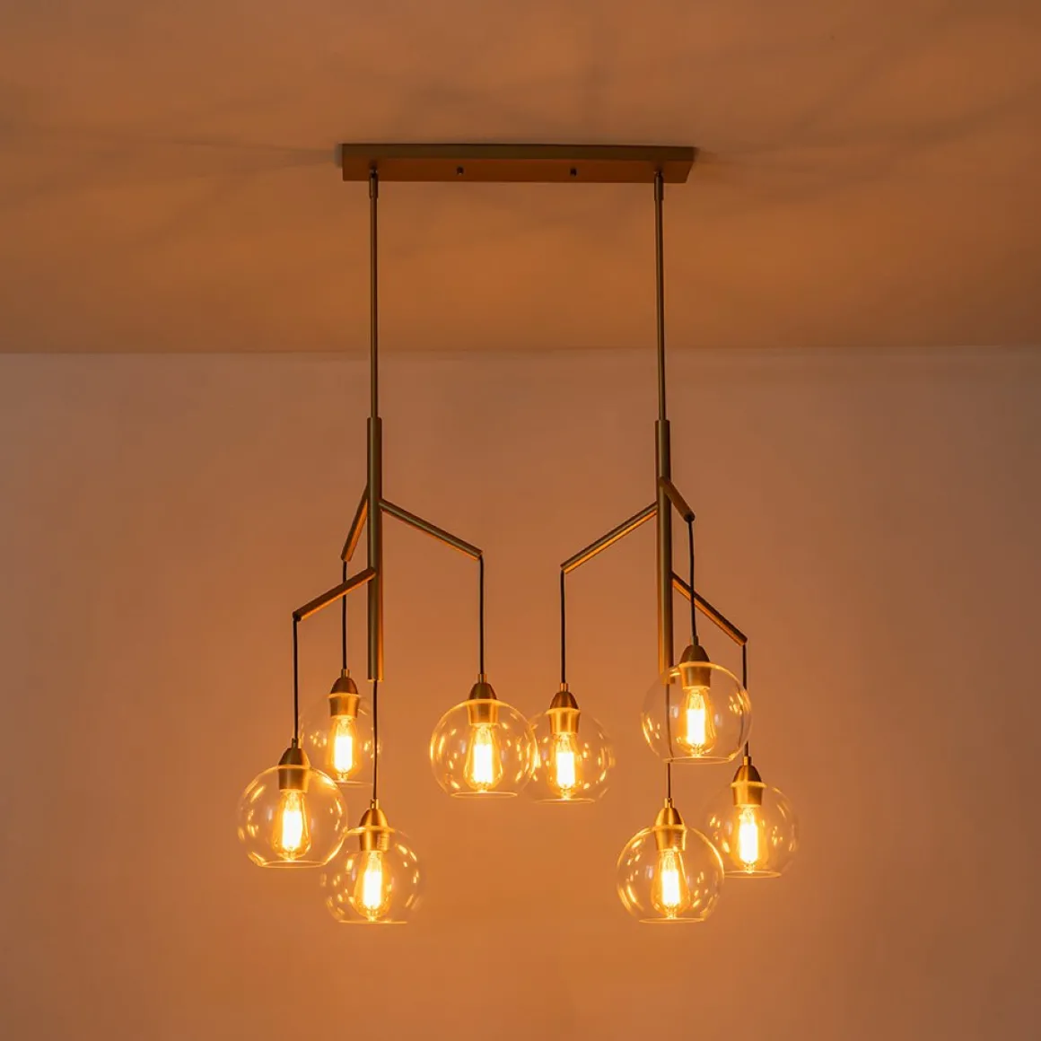 8-Light Branch Draped Glass Bubble Island Double Chandelier
