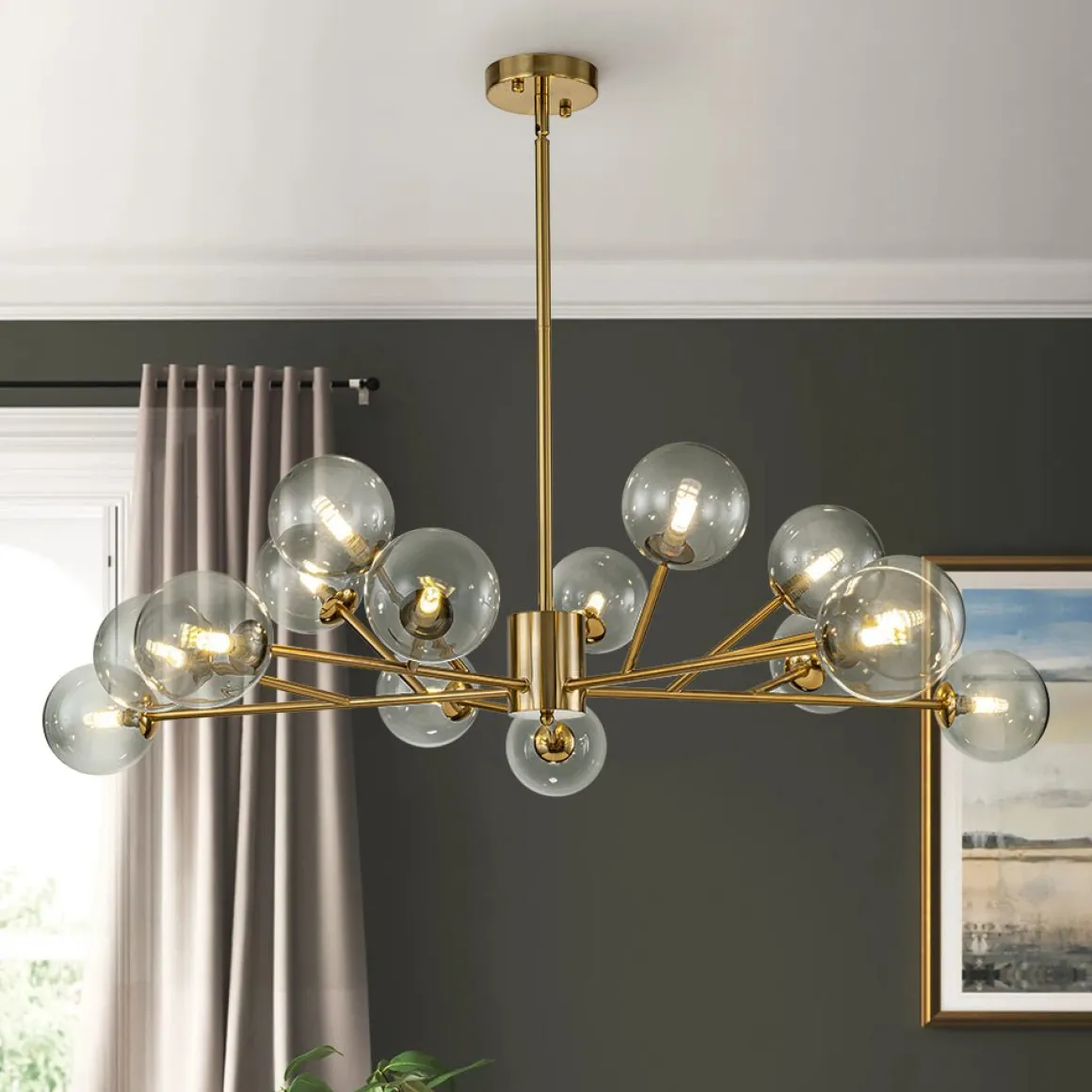 15-Light Branch Smoked Glass Globe Bubble Chandelier