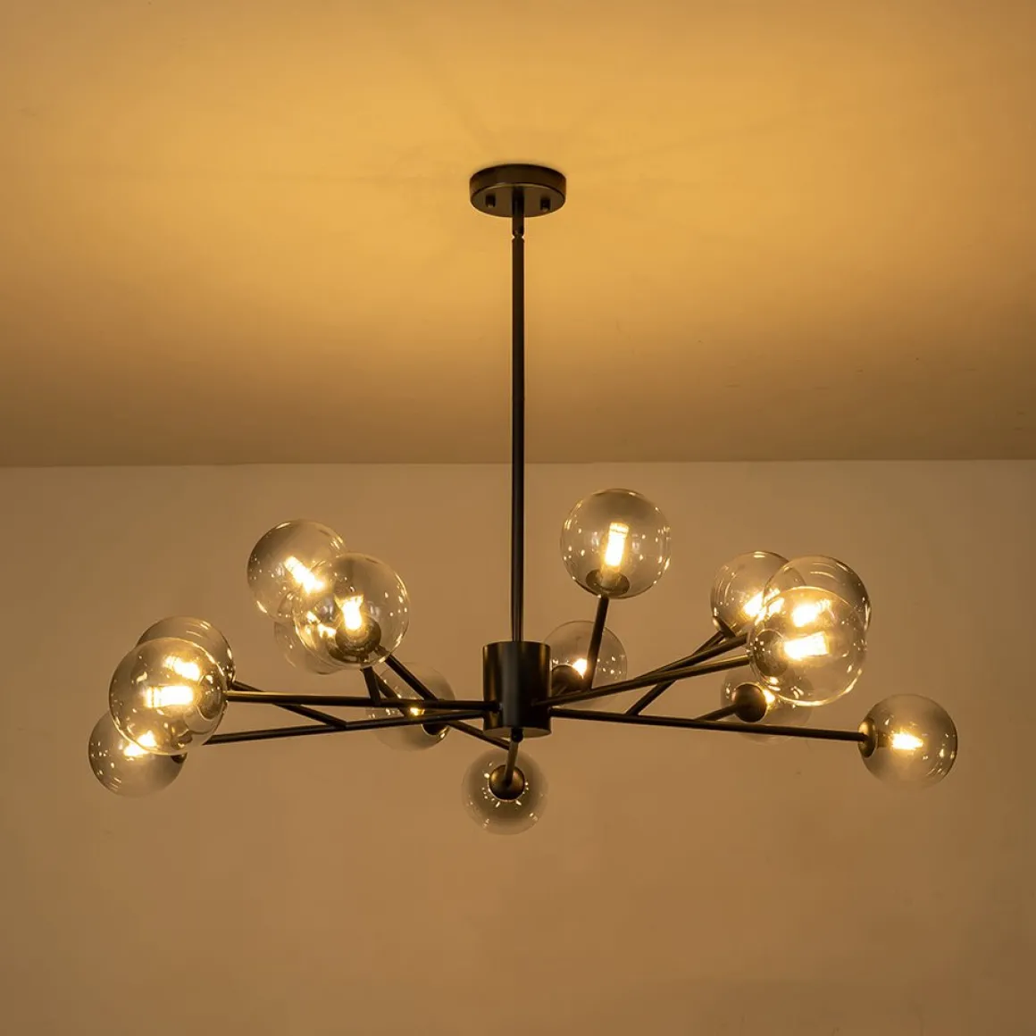 15-Light Branch Smoked Glass Globe Bubble Chandelier