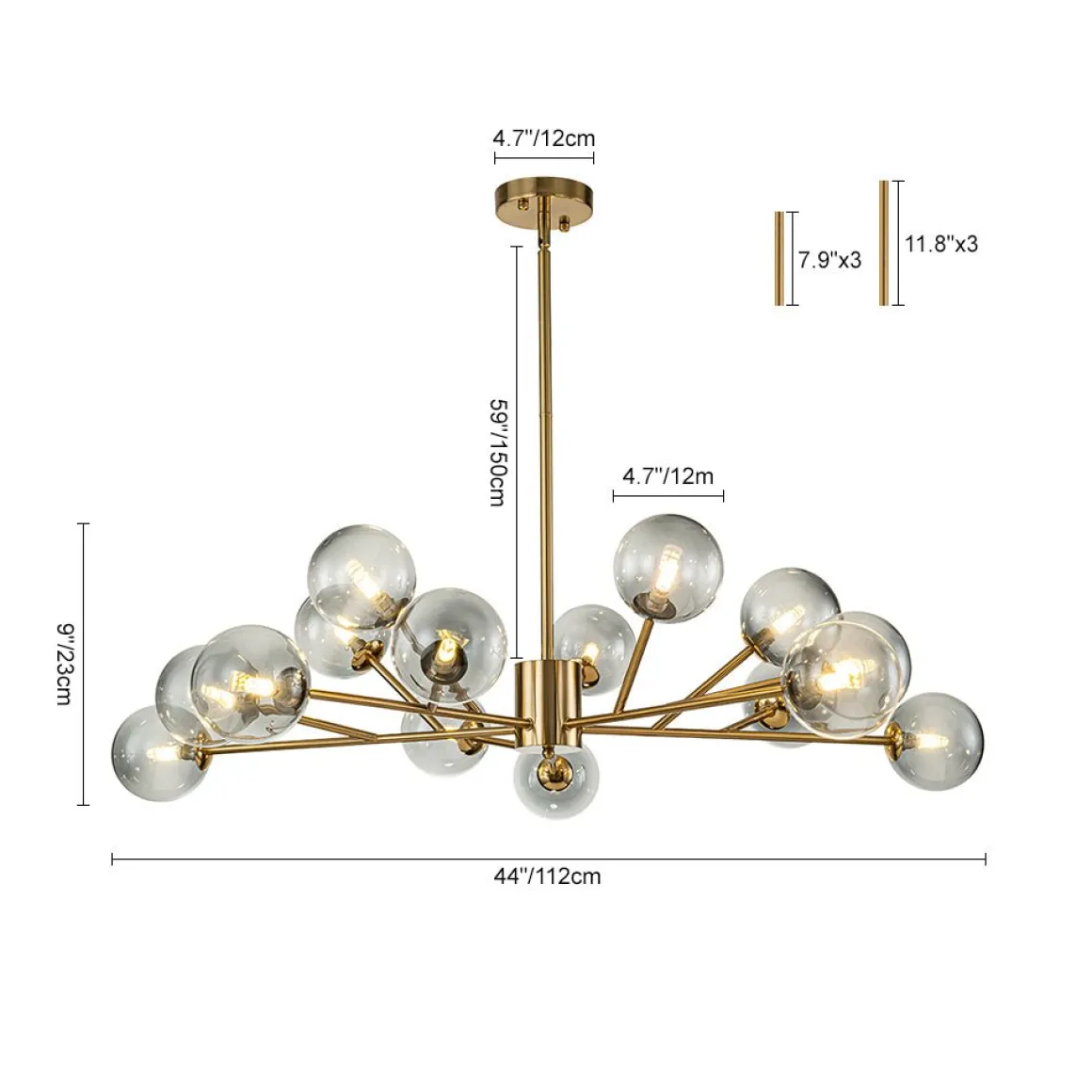 15-Light Branch Smoked Glass Globe Bubble Chandelier