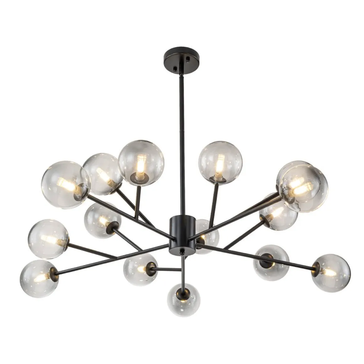 15-Light Branch Smoked Glass Globe Bubble Chandelier