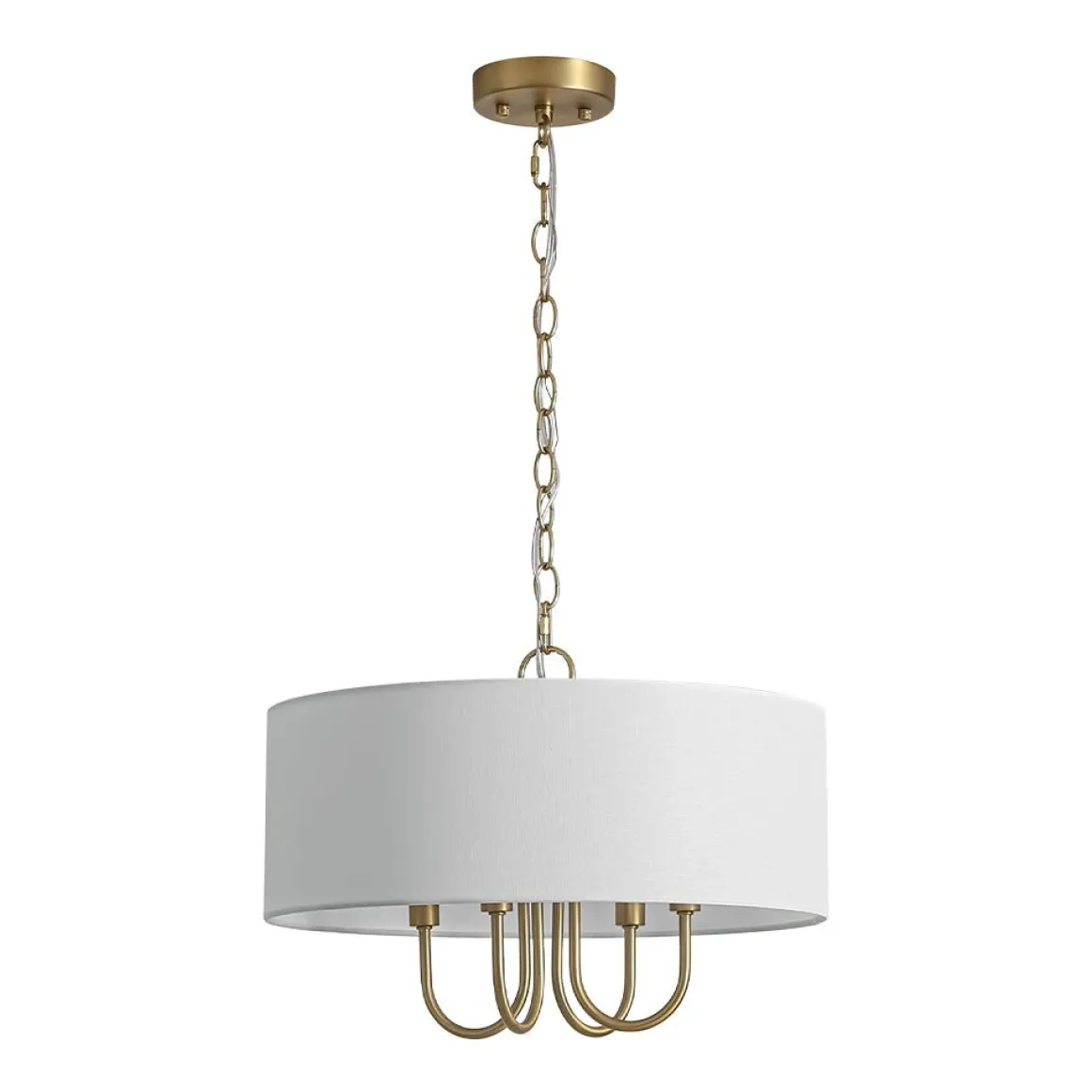 4-Light Brass Candle Style White Fabric Drum Cage Chandelier