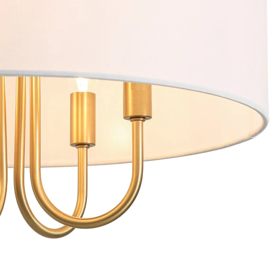 4-Light Brass Candle Style White Fabric Drum Cage Chandelier