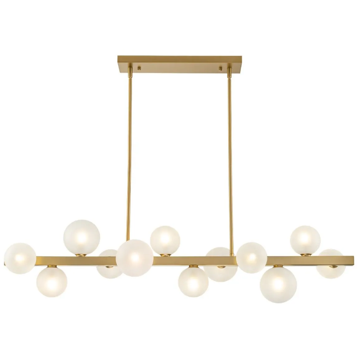 12-Light Brass Frosted Glass Bubble Linear Chandelier