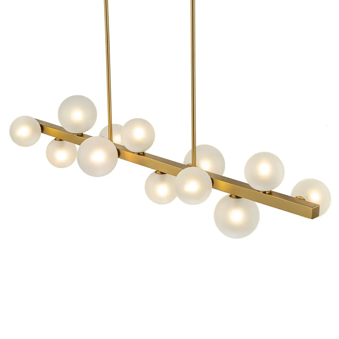 12-Light Brass Frosted Glass Bubble Linear Chandelier