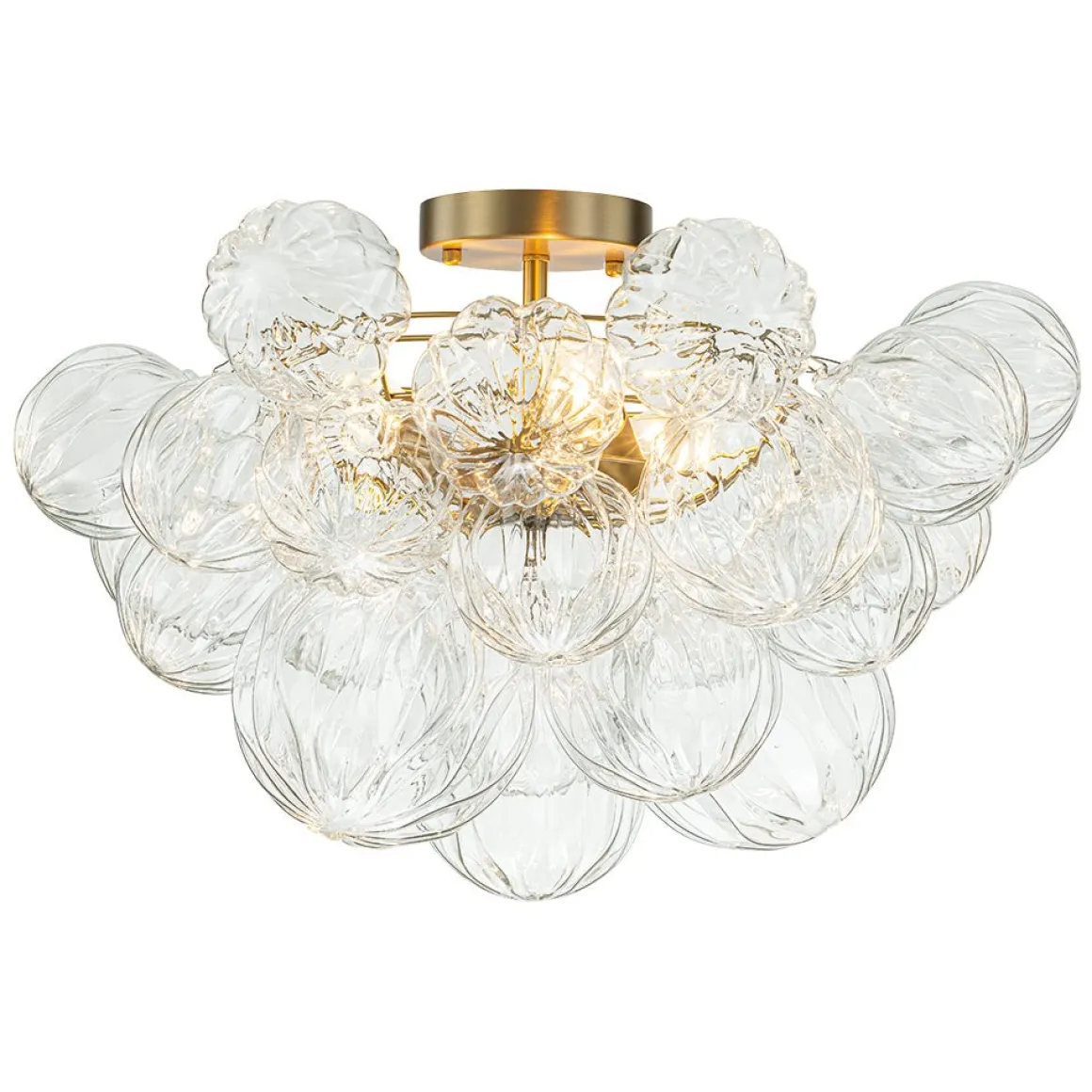 3-Light Brass Sculpture Glass Globe Bubble Semi Flush Chandelier