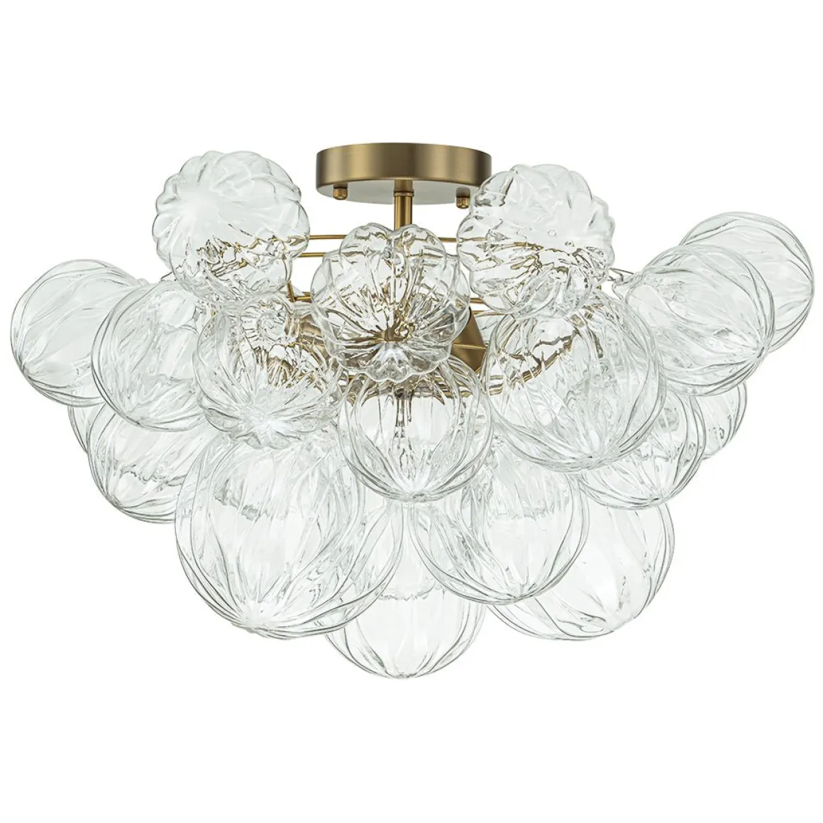 3-Light Brass Sculpture Glass Globe Bubble Semi Flush Chandelier