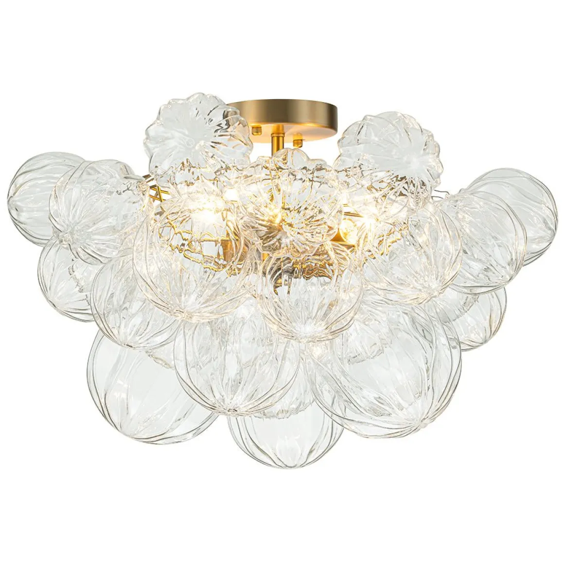 3-Light Brass Sculpture Glass Globe Bubble Semi Flush Chandelier