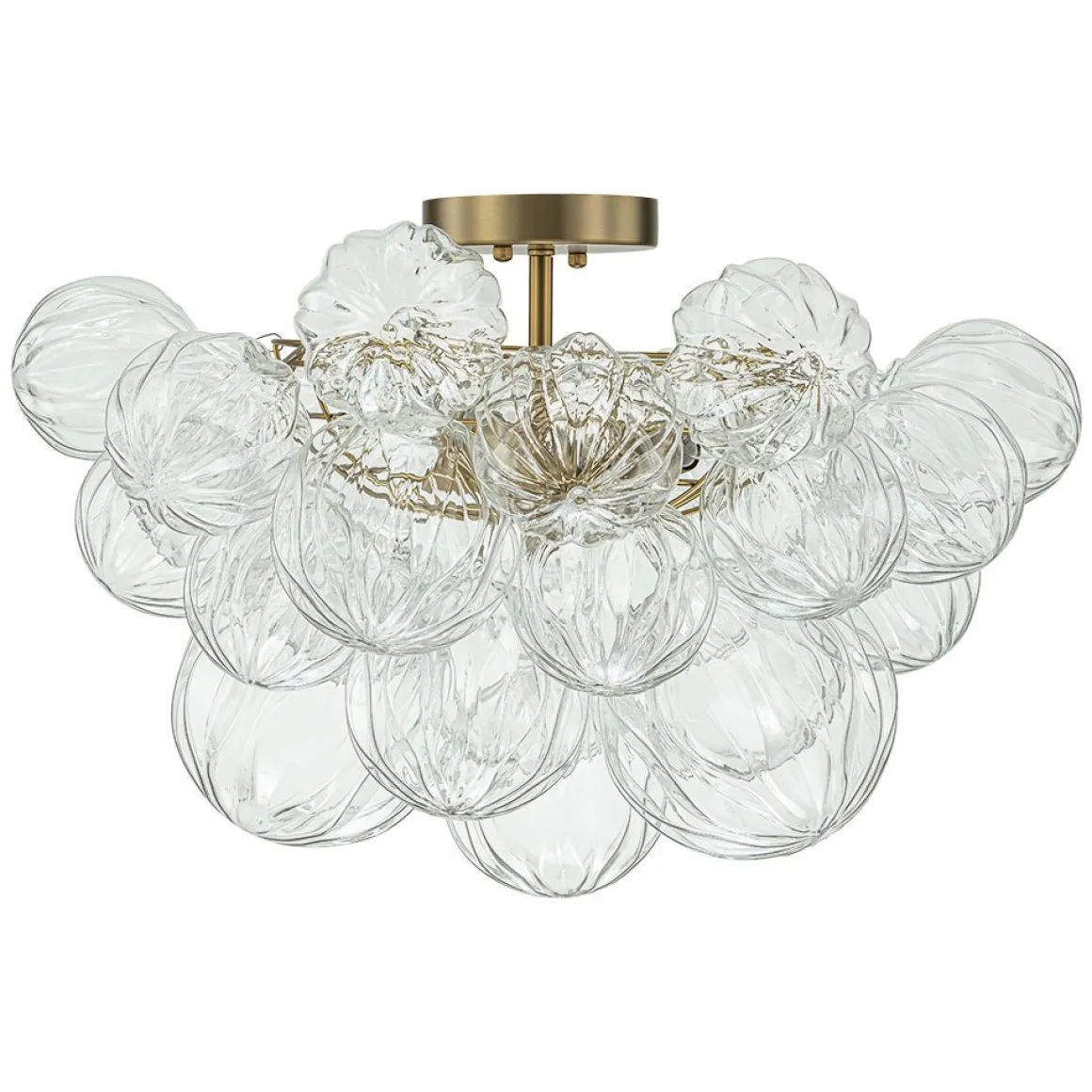 3-Light Brass Sculpture Glass Globe Bubble Semi Flush Chandelier