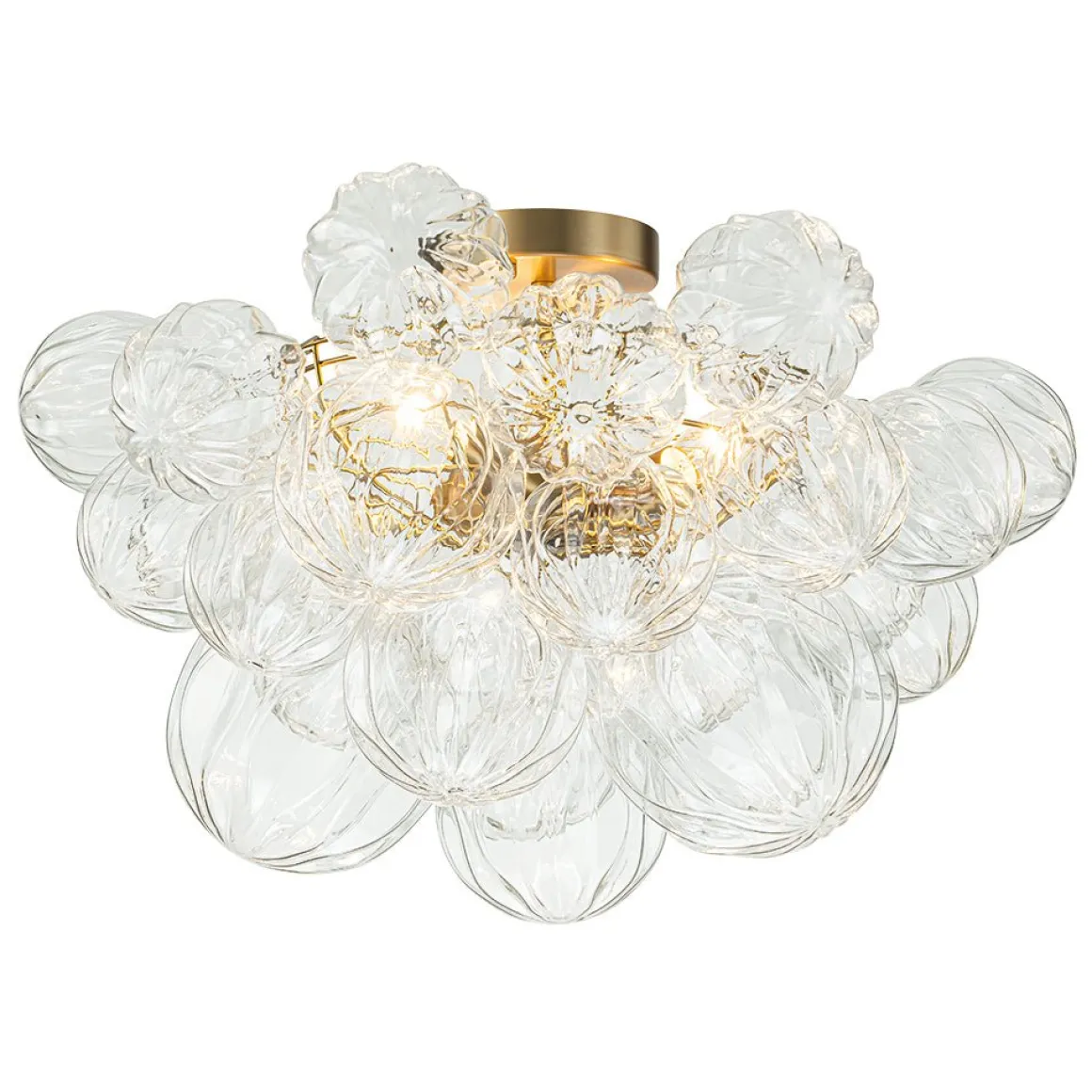 3-Light Brass Sculpture Glass Globe Bubble Semi Flush Chandelier