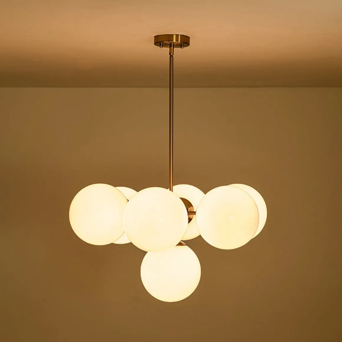 7-light Brass Sputnik Opal Glass Globe Bubble Chandelier