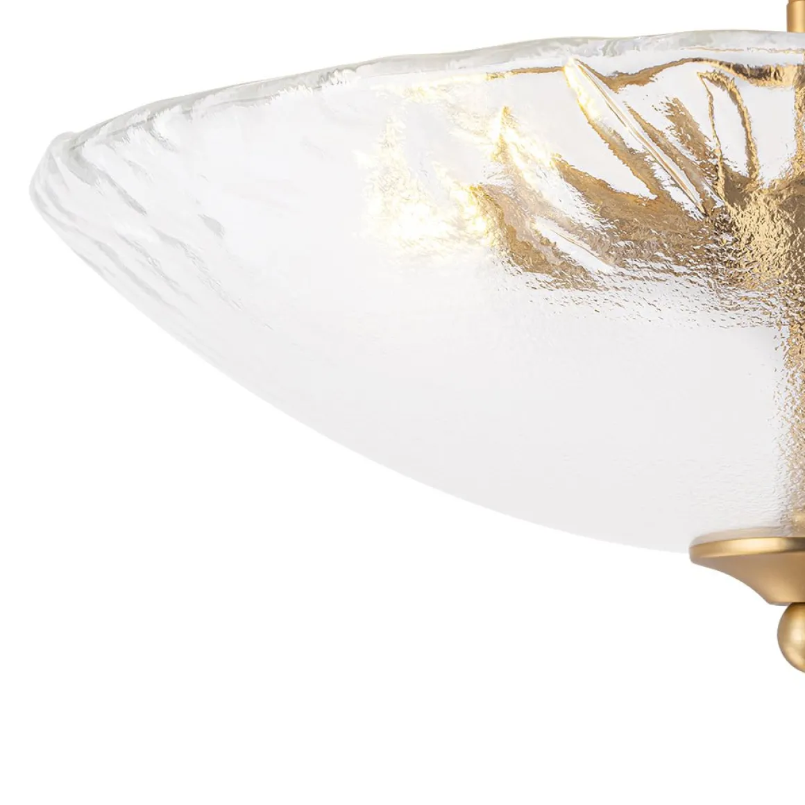 3-Light Brass Textured Glass Bowl Round Semi Flush Mount