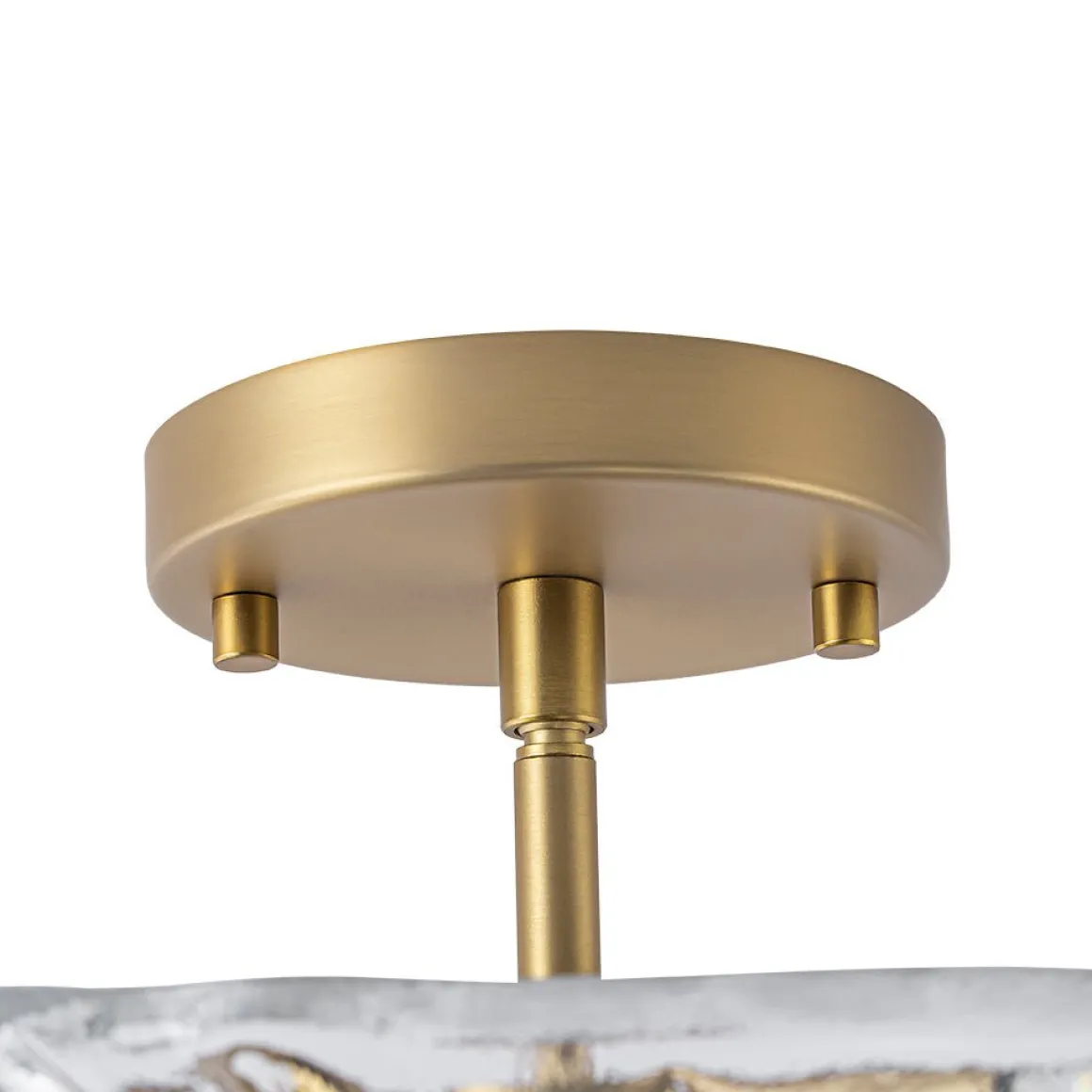 3-Light Brass Textured Glass Bowl Round Semi Flush Mount