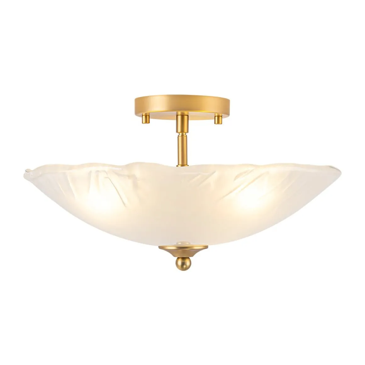 3-Light Brass Textured Glass Bowl Round Semi Flush Mount