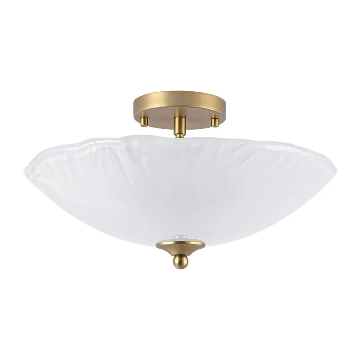 3-Light Brass Textured Glass Bowl Round Semi Flush Mount