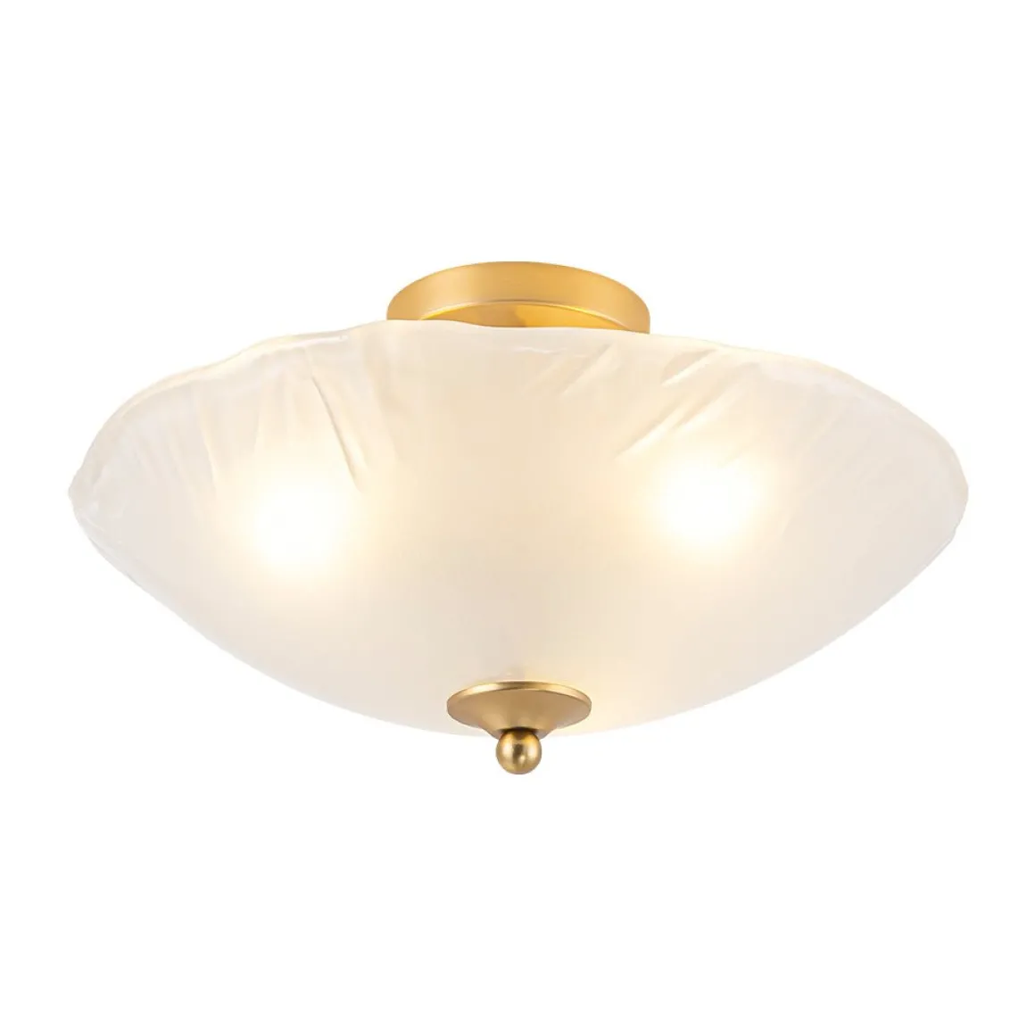 3-Light Brass Textured Glass Bowl Round Semi Flush Mount