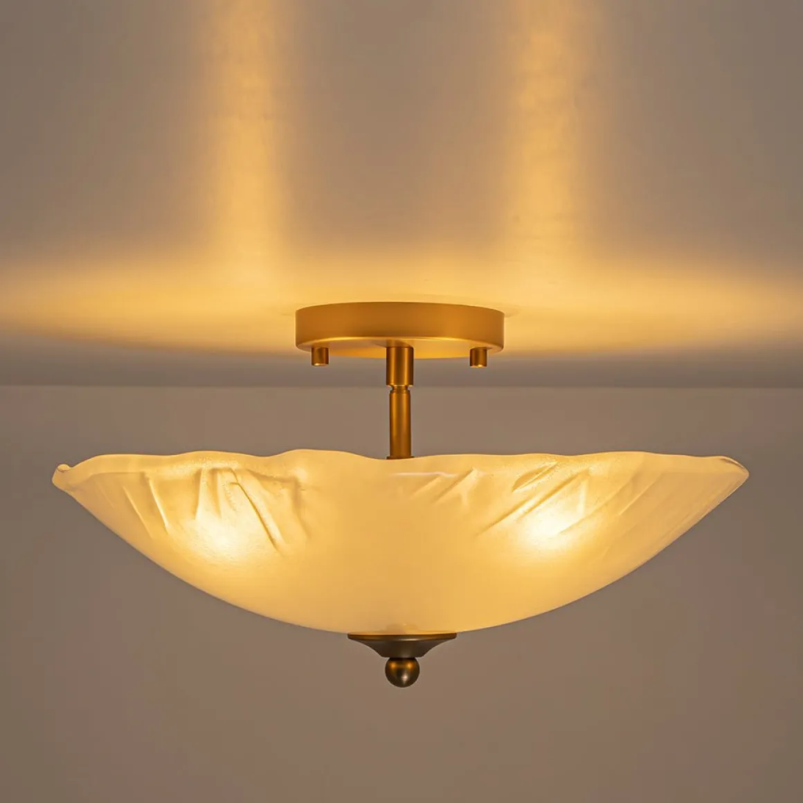 3-Light Brass Textured Glass Bowl Round Semi Flush Mount