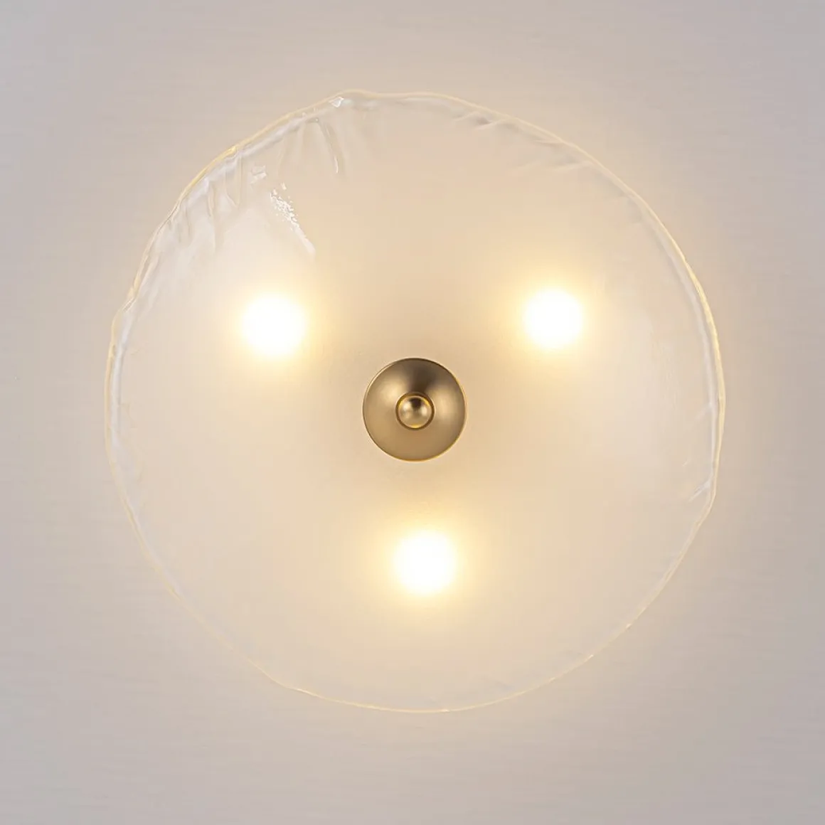 3-Light Brass Textured Glass Bowl Round Semi Flush Mount