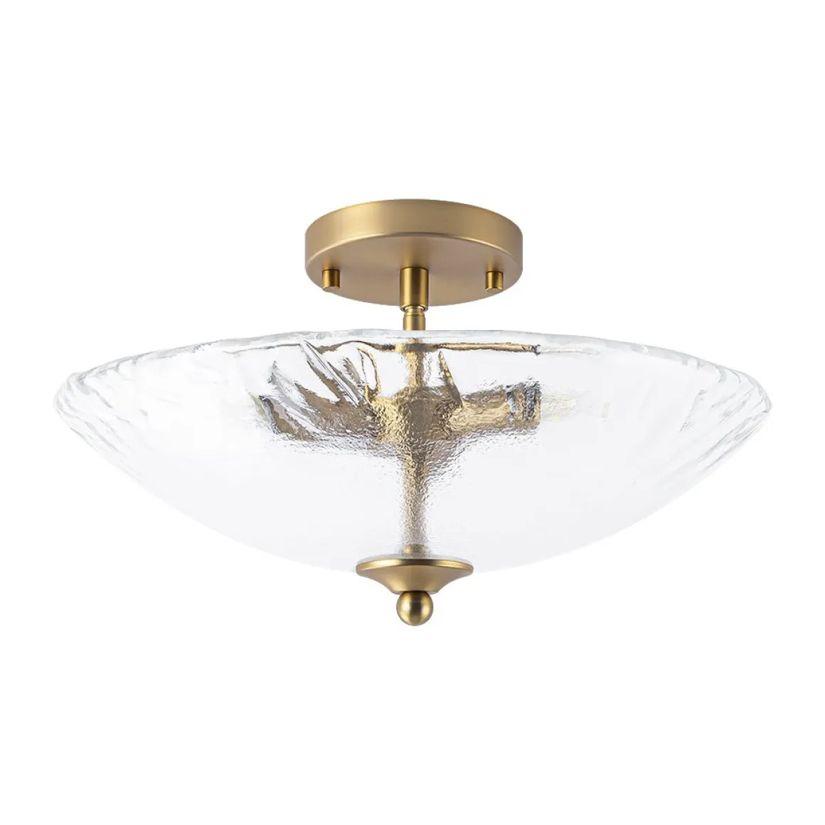 3-Light Brass Textured Glass Bowl Round Semi Flush Mount